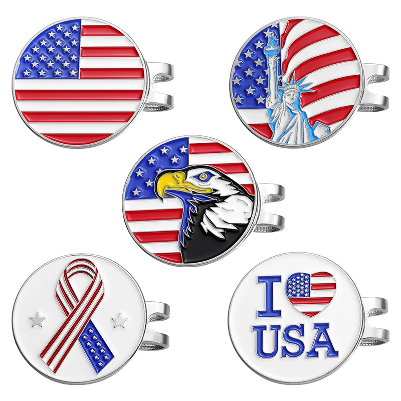 New Golf Ball Hat Clip I Love USA American Flag Design Magnetic Alloy Marker Golf Caps Clips Accessories Gift for Lover