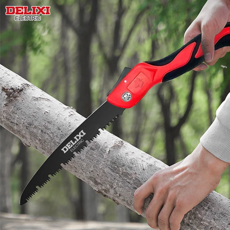 Folding Saw DELIXI ELECTRIC Manual SK5 Steel One-button Folding Design Sharp Blade for Cutting Wood Tree Garden