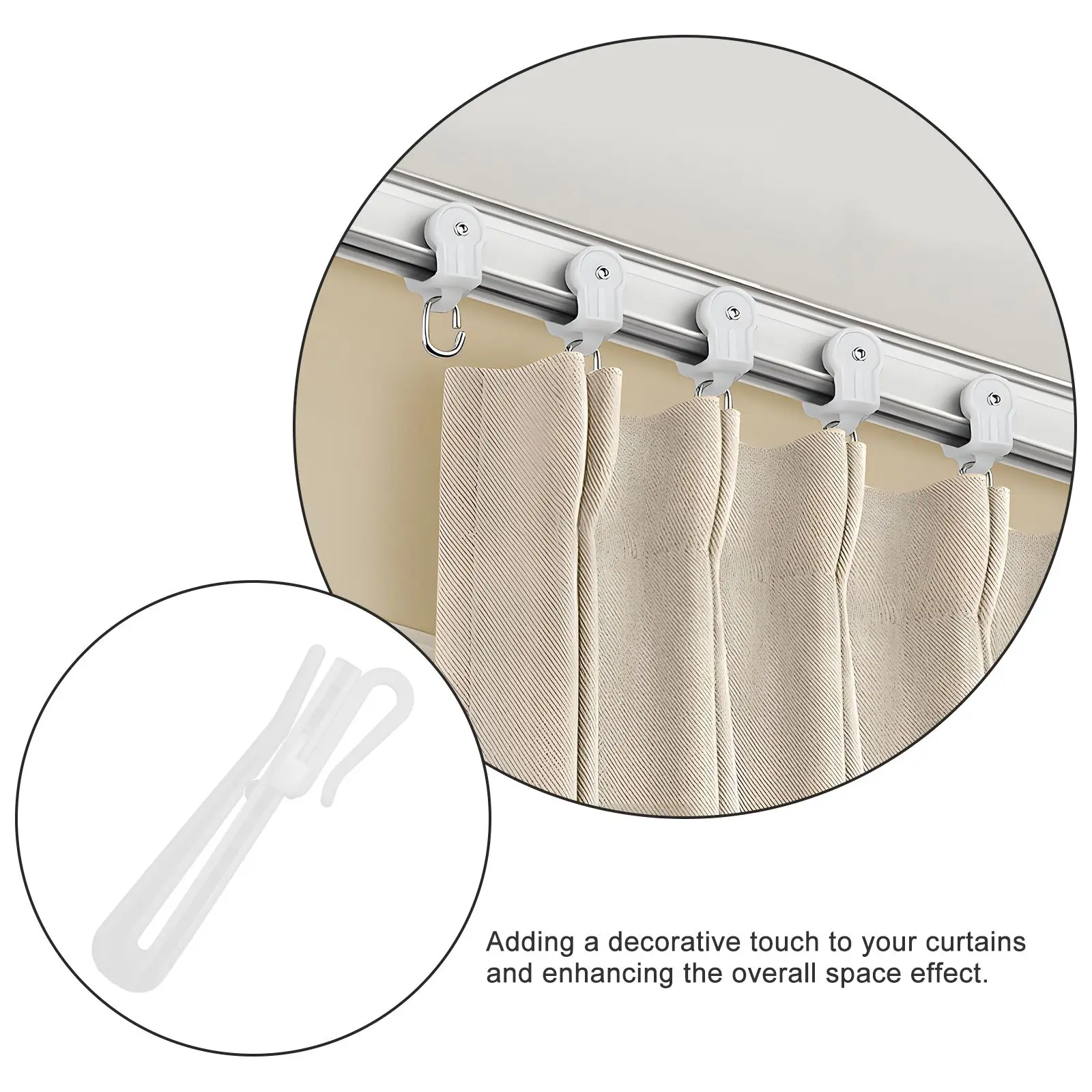 Crochets Pour Rideaux De Douche Redamancy 100 Crochets Rideaux Plastique Blanc - Pour Rail à Oeillets, Fixation Facile, Sans Rayure - Lot Économique Crochet Rideau Rail Ikea