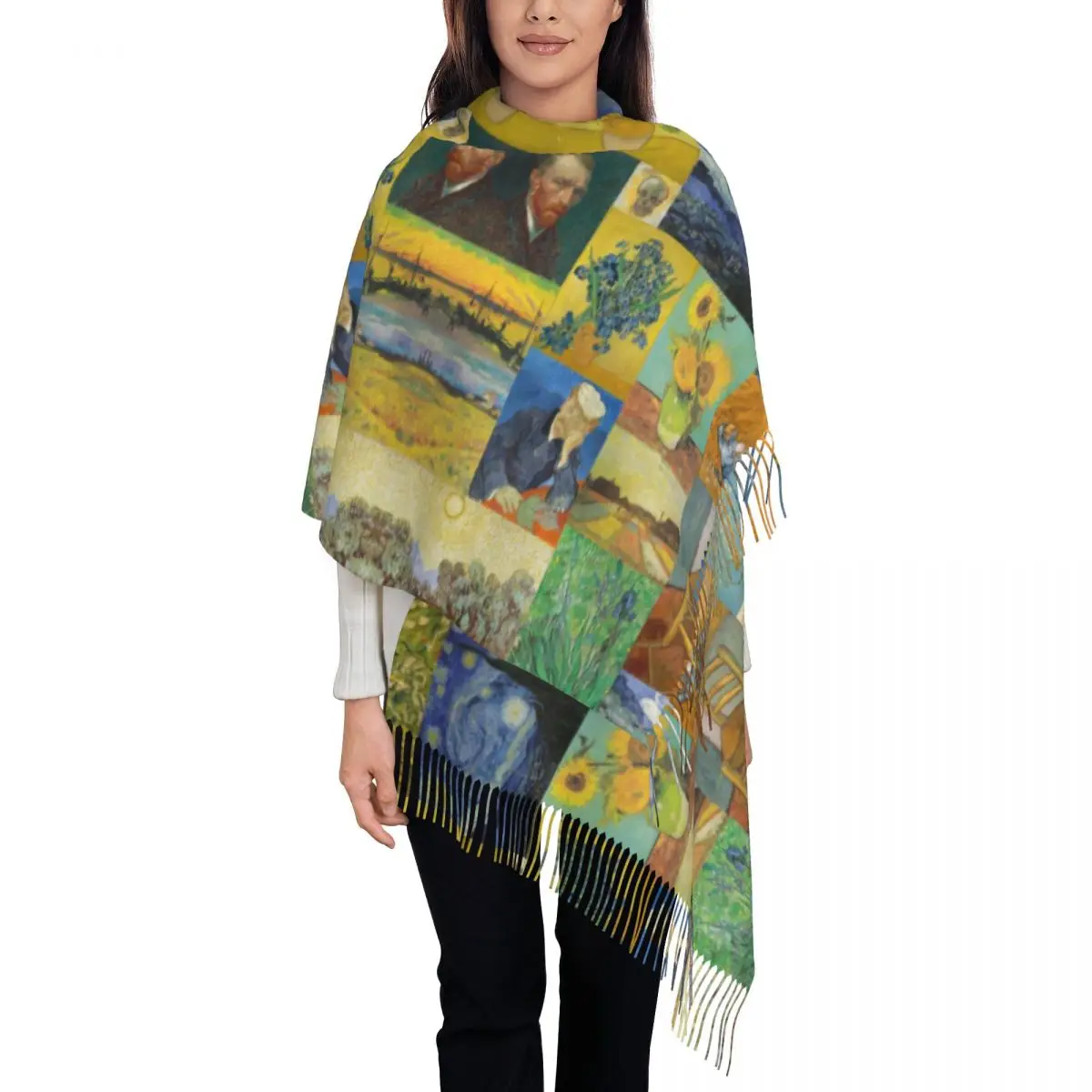 

Customized Print Vincent Van Gogh Collage Scarf Men Women Winter Warm Scarves Art Painting Shawls Wraps