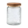 Retro Begonia Flower Small Glass Sealed Jar Acacia Wood Cover Candy and Snacks Storage Tank Dried Fruit Tea Storage Tank 5