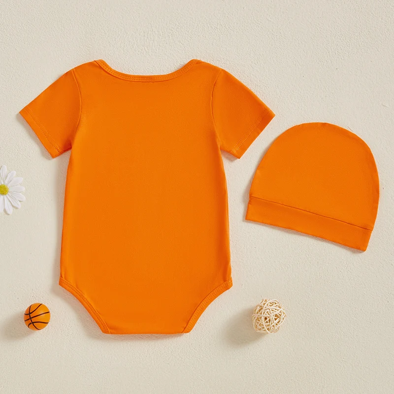 FOCUSNORM 0-12M Newborn Baby Boys Summer Romper Outfits Basketball Print Short Sleeve Round Neck Jumpsuits with Hat 2 Pcs Set 3