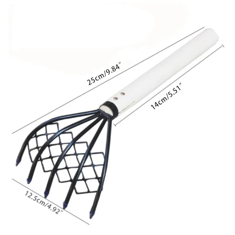 Sturdy Compact Claw Rake with Mesh Net 5-Tine Clamming Claws Long Handled Shell Clam Digger 15 Inch Hand Rake 6