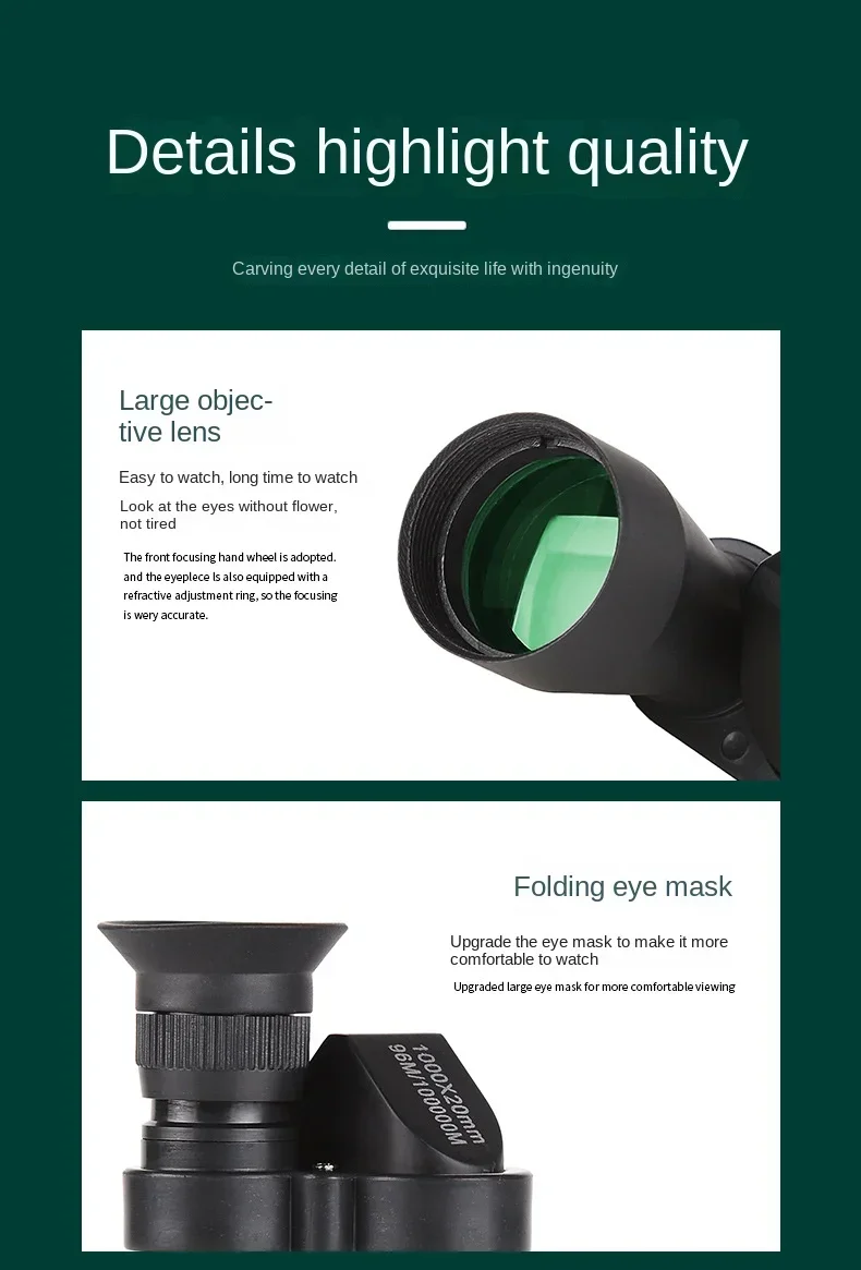 Portable high-definition monocular telescope with high magnification zoom, hunti
