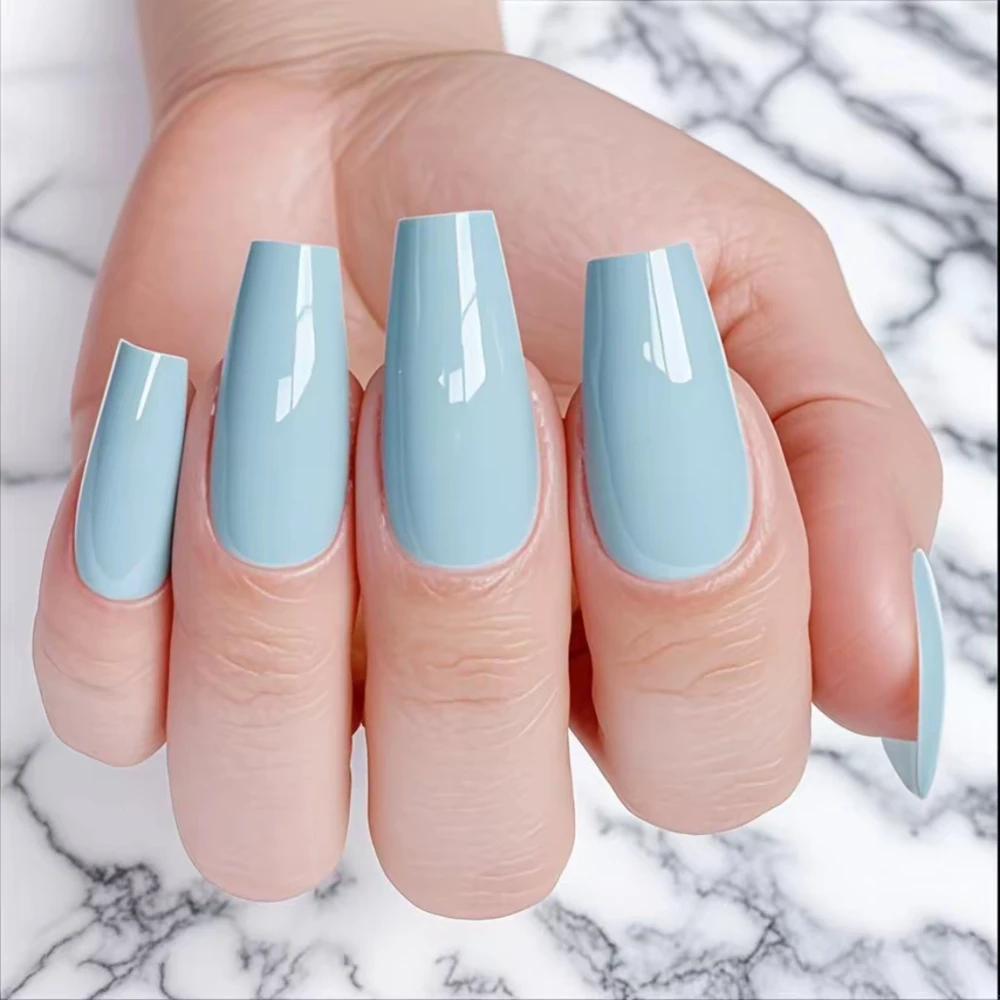 Kit De 24 Faux Ongles Bleu Foncé - Modèle A23 - Avec Colle - Neuf Sous Blister