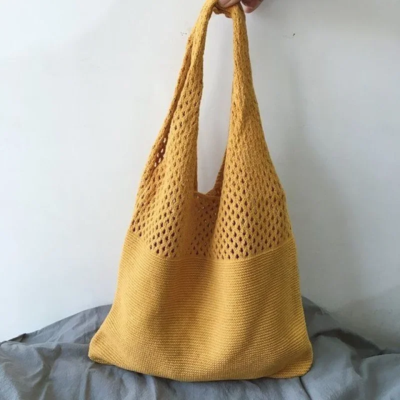 Designer Knitted Handbags Female Large Capacity Totes Women's Pack Summer Beach Bag Big Purses Casual Hollow Woven Shoulder Bags - 5