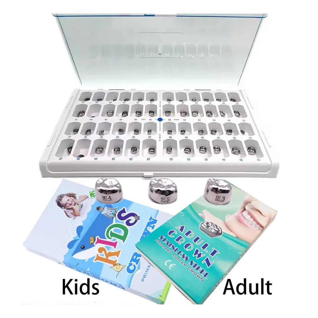 48/96 Pcs Dental Primary Molar Crown teeth 1st 2nd Preformed Stainless Steel Temporary Crowns Kit Adult Kids Dentistry Pediatric