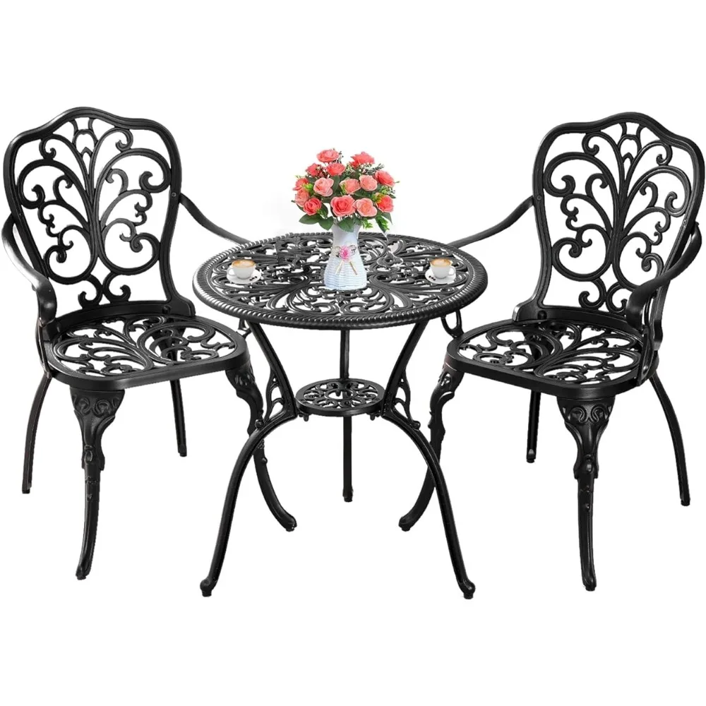 

Table and Chairs Set of 2 with Umbrella Hole,Cast Aluminum Patio Bistro Sets 3 Piece,Outdoor Bistro Table Set,Patio Furniture