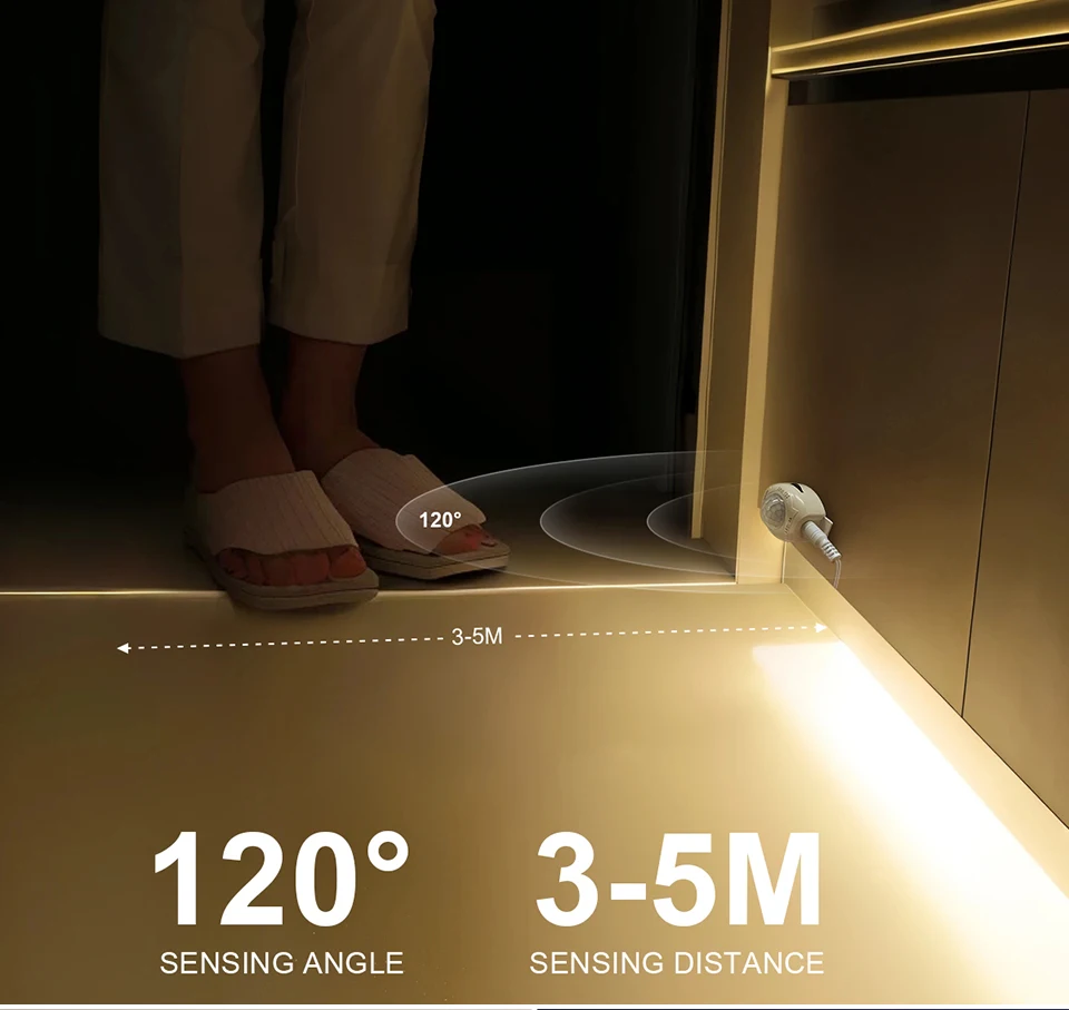 Description Picture 5 of itemWaterproof 2835 Led Strip with 110V 220V To 12V EU US Power Adapter Plug Pir Motion Sensor Switch ruban led Under Cabinet Light