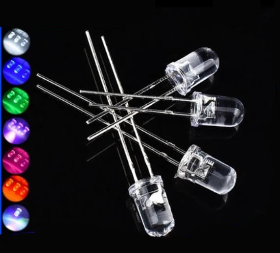 100pcs 5mm Round Top LEDs + Resistors Kit - Red, Yellow, Blue, Green, White 9 thumbnail image