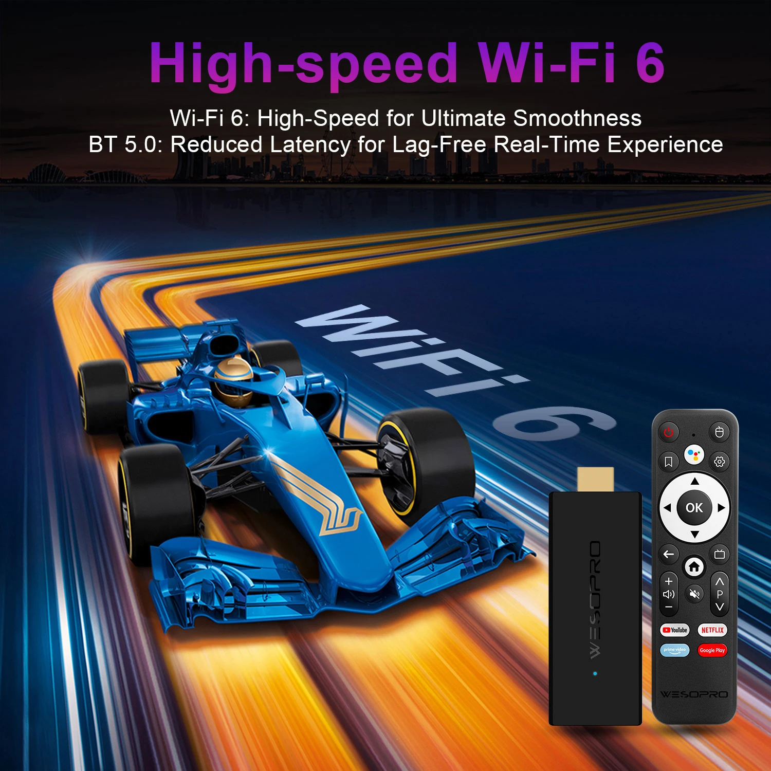 S9e42dd9c33144875b9e221b63a199385y WESOPRO Android TV Stick G2 MAX IPTV Dongle 4K Streaming Media Player 2GB RAM 16GB ROM Dual-Band Wifi Supports 2.4GHz & 5.0GHz