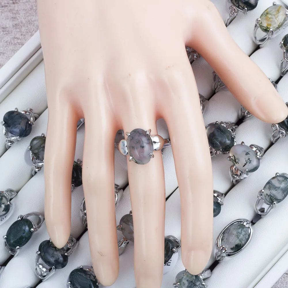 Wholesale 20 Pieces Mix Lot Water Grass Agate Natural Stone Rings Fashion Jewelry Lady's Ring 6