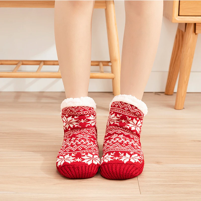 Women Thermal Fuzzy Sock Comfy Floor Winter Warm Sleeping Soft Female Plush Non Slip Grip Silicone Short Slipper Sock House Home
