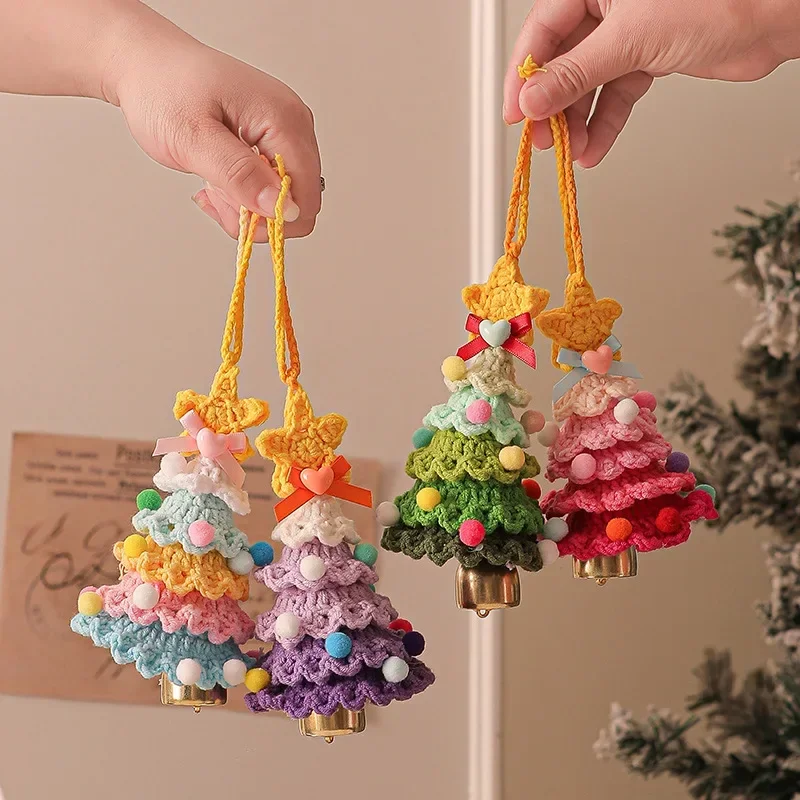 봉제 식물 Christams Tress 수제 크로 셰 뜨개질 열쇠 고리 작은 펜던트 Christams Tree Hangings 장식