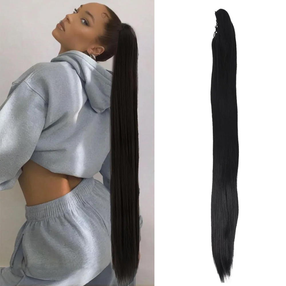 Synthetic Long Straight Claw Clip On Ponytail Hair Extensions 34Inch Fake Pony Tail Hairpiece For Women Daily Party