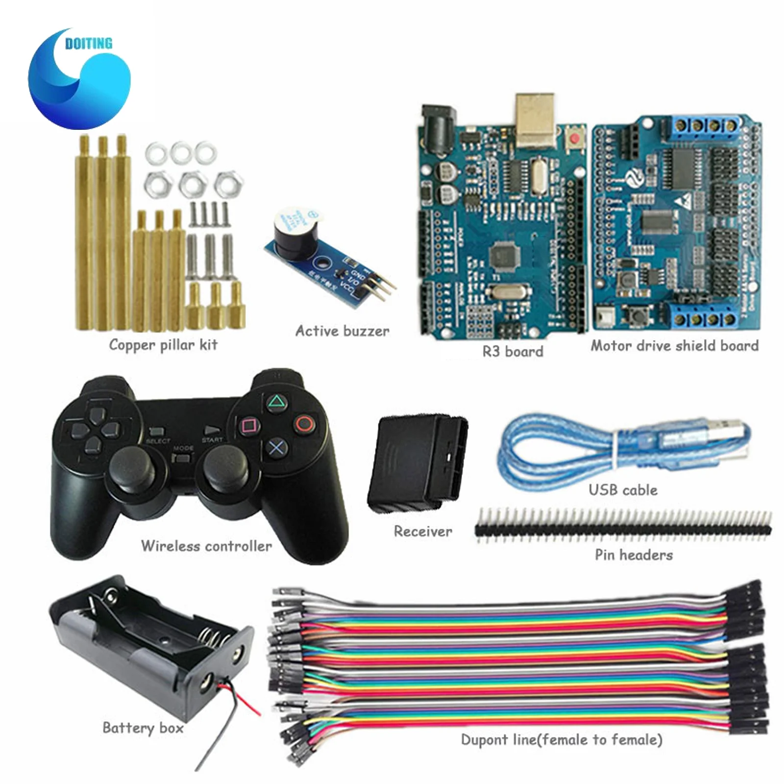 

Инфракрасный комплект управления с платой UNO R3 для Arduino, щит для моторного привода, для робота-гусеничного танка, шасси автомобиля через приложение, телефон, игрушка на радиоуправлении, 1 комплект
