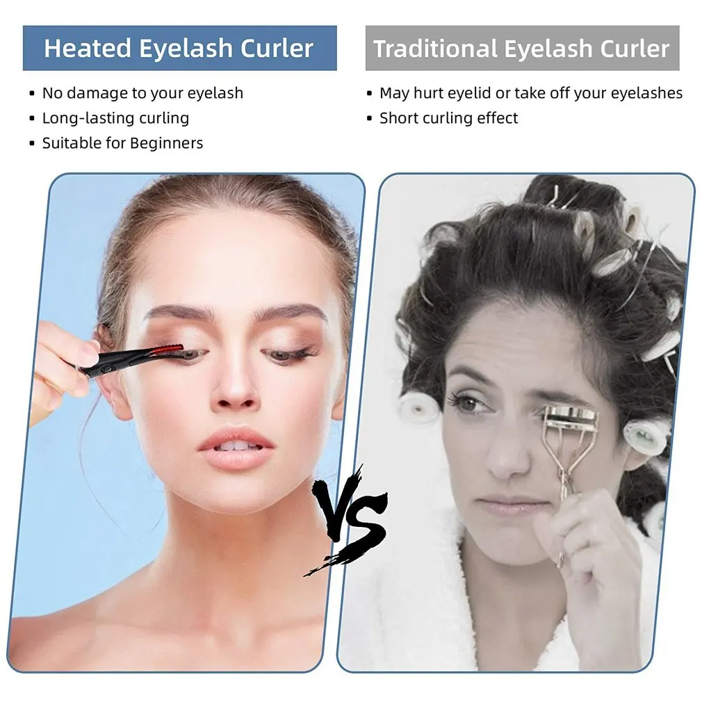 Mini Clip-Type USB Rechargeable Electric Heated Eyelash Curler 3 Temperature Modes 48 Hours Long Lasting Women Eye Makeup Tool