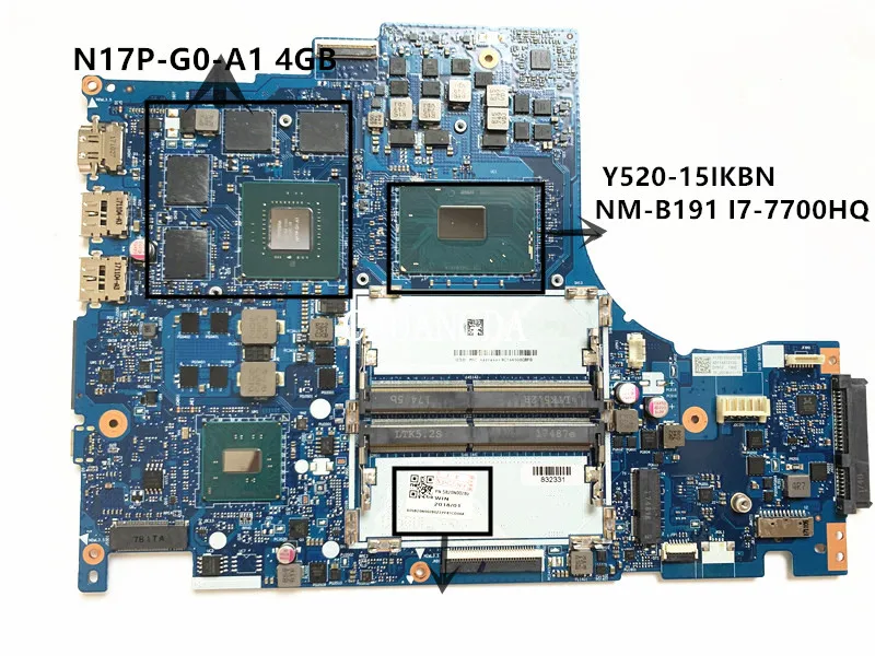 

For Lenovo IdeaPad Y520-15IKBN Laptop Motherboard DY512 NM-B191 W/ I7-7700HQ N17P-G0-A1 4GB-GPU 5B20N00280 5B20N00283 5B20N0029