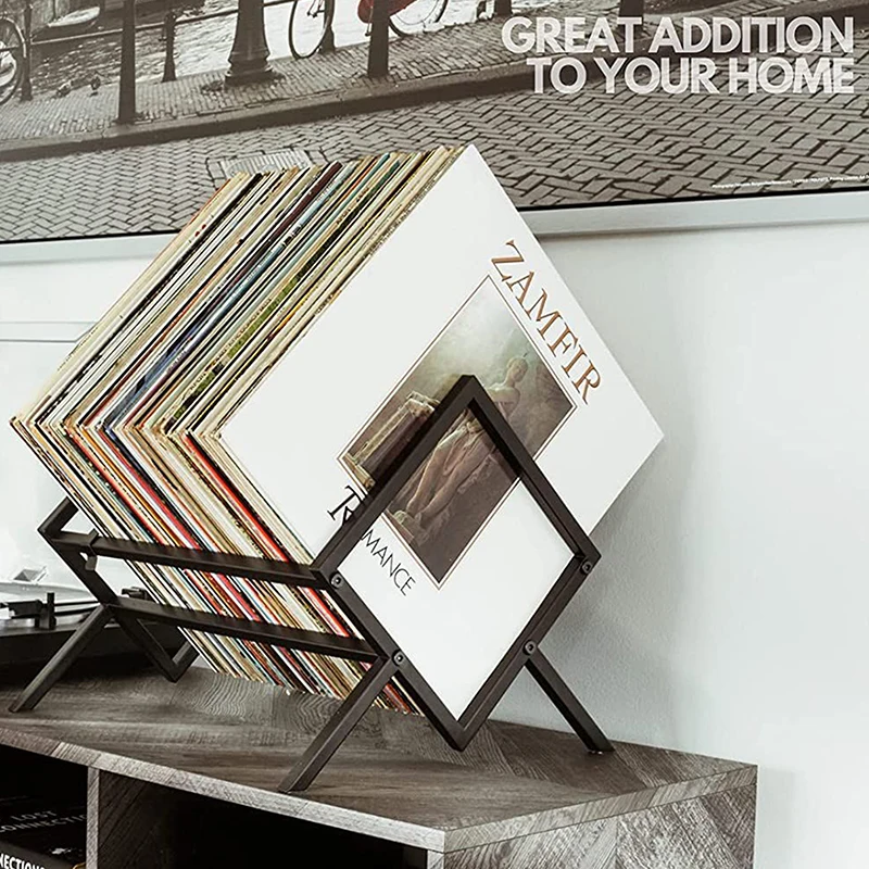CD 레코드 디스플레이 스탠드 비닐 레코드 보관 랙, 80-100 LP 용량, 내구성 금속 단일 단 레코드 거치대 책꽂이