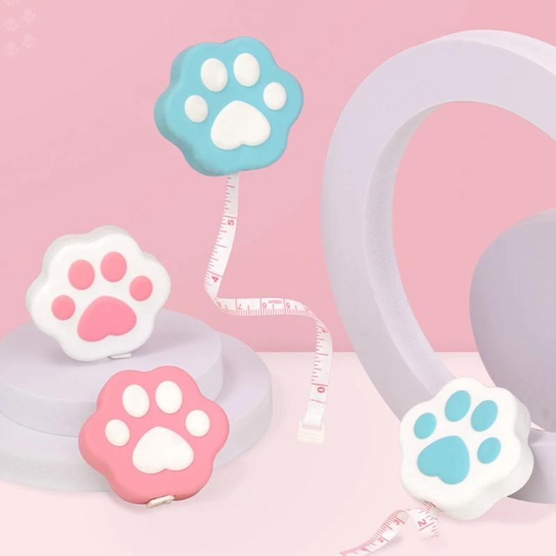 Portable Cartoon Body Measure Tape Lovely Kitten Paw-like Measuring Tape with Lock Pin/Push Button Mini Measuring tape measure