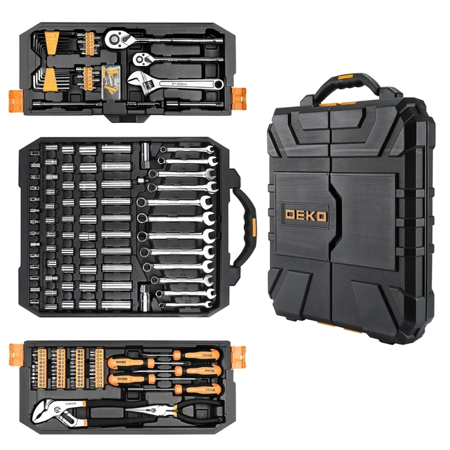 DEKO 192 pièces 198 pièces ensemble d'outils de réparation de voiture professionnel clé à cliquet tournevis douille Kit d'outils mécaniques avec boîte de fraisage par soufflage 1