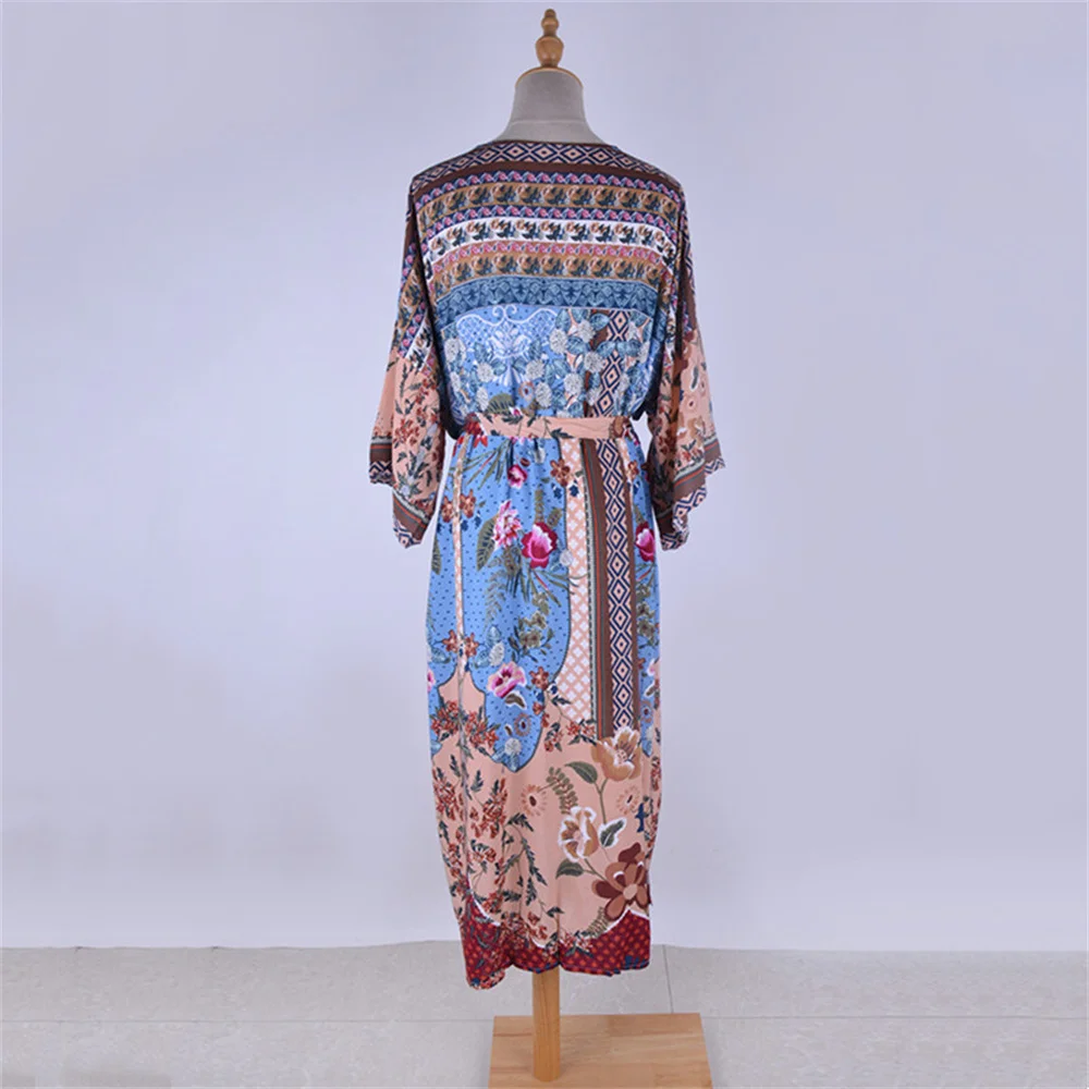 2022 Summer Floral Print Beach Cover Up Dress Tunic Long Pareos Bikinis Cover Ups Swim Cardigan Cover Up Robe Plage Beachwear bathing suit bottom cover up