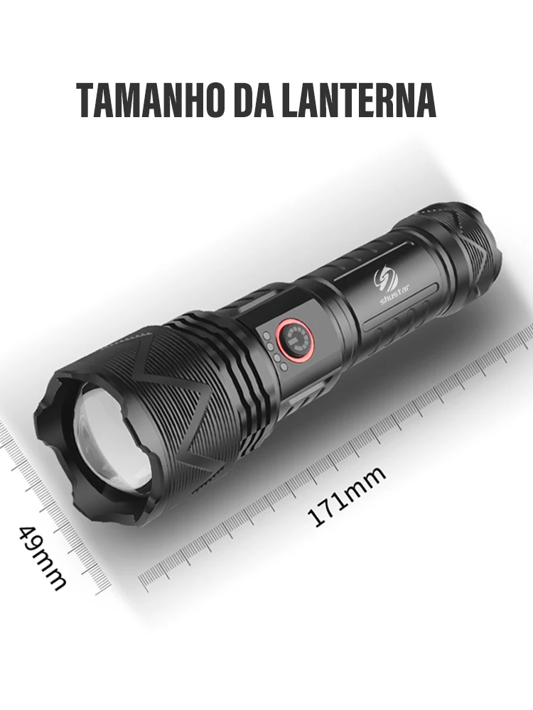 Lanternas LED de alto lúmens recarregáveis, XHP70.2 Lanterna extremamente  brilhante 20.000 lúmens tocha, IPX67 impermeável, 5 modos de luz, lanterna  tática com zoom para emergências