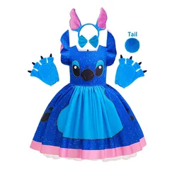 Cartoon Cute Movie - Inspired Dress for Girls - Role Play & Costume Party Outfit (Stitch Dress 04)