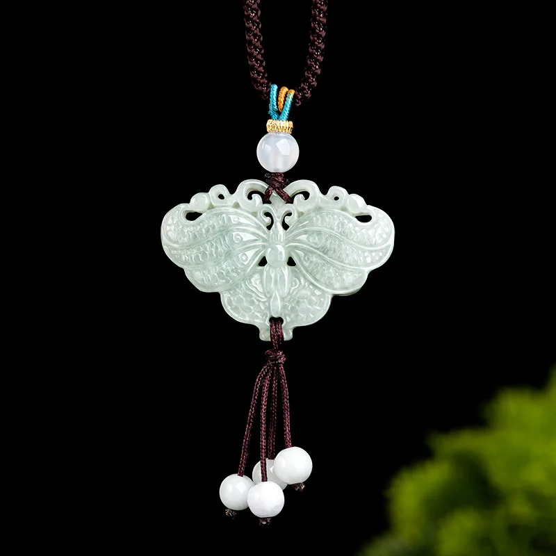 

Mai Chuang/ Natural Burmese Jade Hand-carved Butterfly Emerald Necklace Pendant Fashion Men Women Amulet Gift Send Certificate