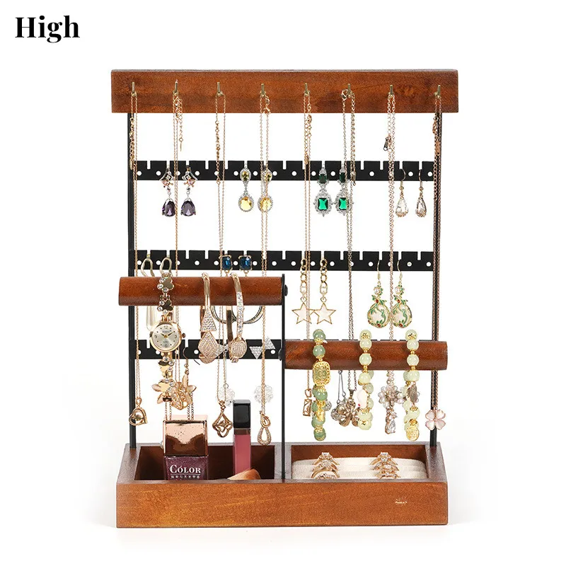 Jewelry Organizer Stand Holder Rack with Earring Tray and Holes Necklaces Hanging Storage Tree Display for Bracelets Watches