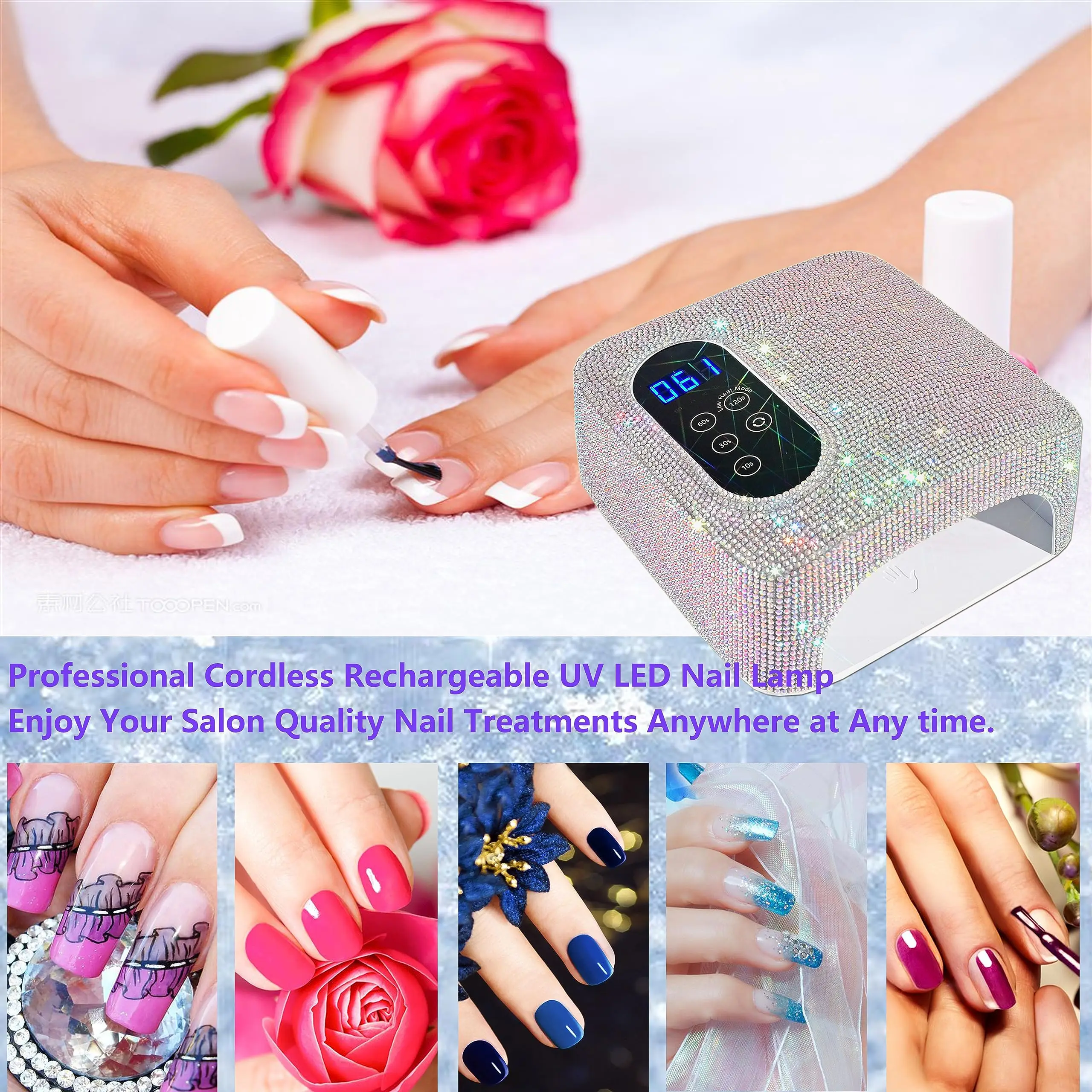 Rechargeable UV LED Nail Lamp 72W Wireless Nail Dryer with Crystals Professional UV Cabin for Gel Nails Dryer Manicure Lamp 6