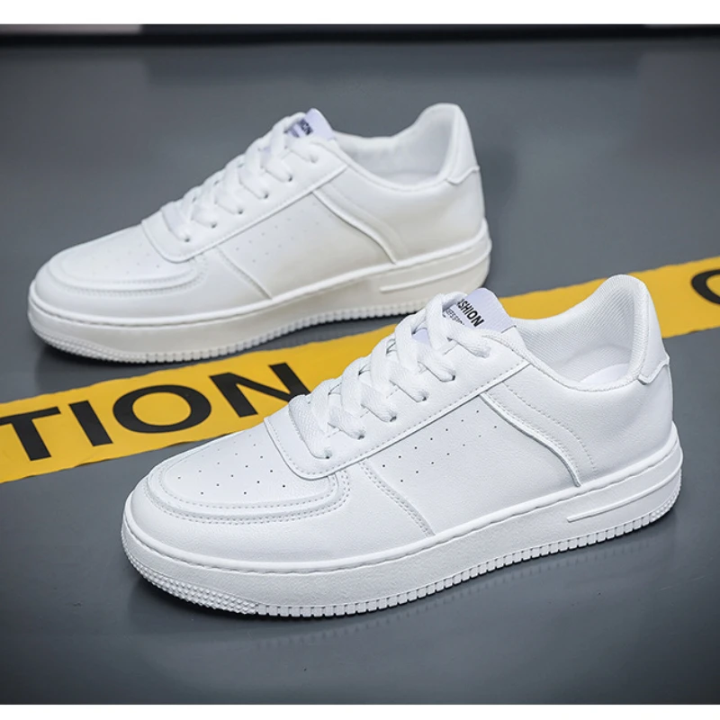 

Кроссовки мужские легкие из ПУ кожи, повседневная спортивная обувь, дышащие, плоская подошва, белые