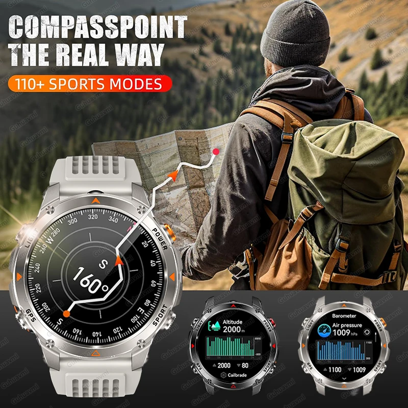 2025New Military Outdoor Smart Watch Men GPS Sports Watches 1.46-inch Screen Flashlight 30M Waterproof Bluetooth Call Smartwatch
