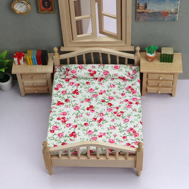 Maison de poupée créative 1/12, Mini lit, ornement, meubles de chambre à coucher, modèle de jouet, décoration DIY, beau jouet en bois fait à la main, cadeau 1