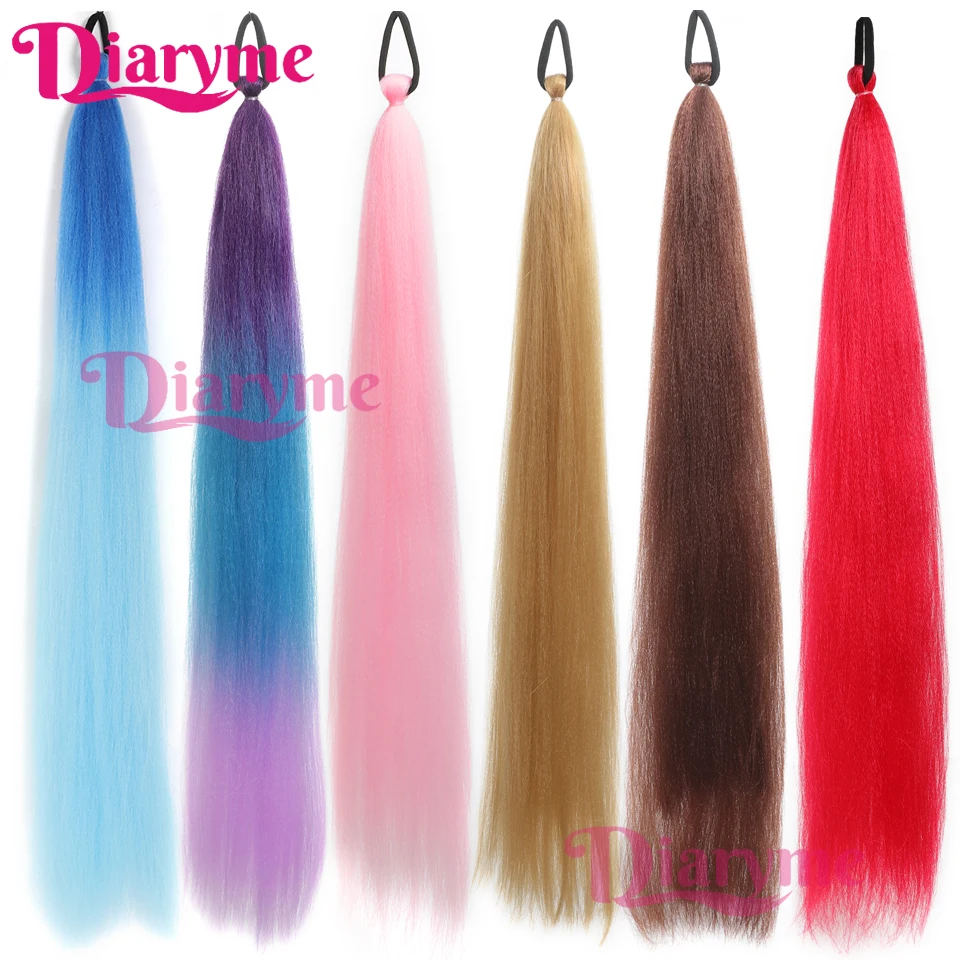 Synthetic Blue Ponytail Extension Hair Tie Colored Braids Hair Extensions Long straight Pony Tail Hairpiece Christmas H clip in ponytail hair extension synthetic ponytail synthetic hair accessories clip in ponytail extensions