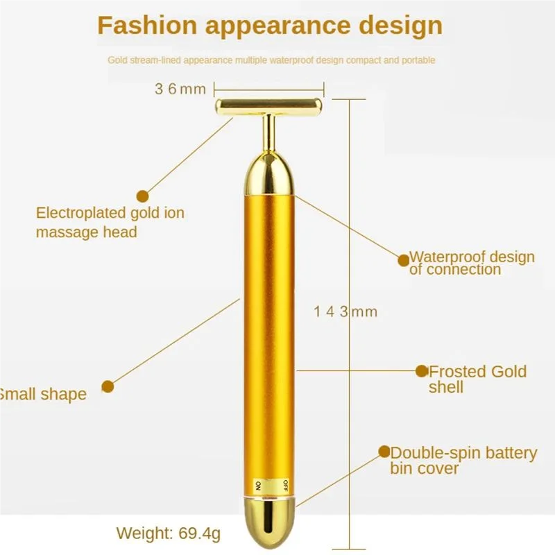 Energy 24K Gold T Beauty Bar Facial Roller Massager T-Shape Face Lift Bar Pulse Vibration Firming Face Massage Lift Tools Stick