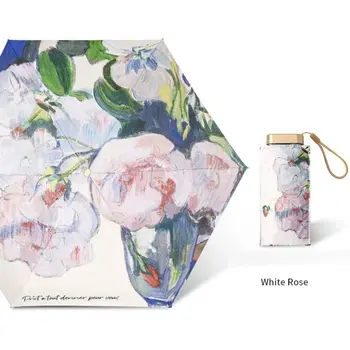 Mini Ombrello Parasole con Protezione UV, Portatile e Leggero, Pieghevole in 6 Sezioni, Ombrello Antipioggia Creativo ed Elegante per Studenti