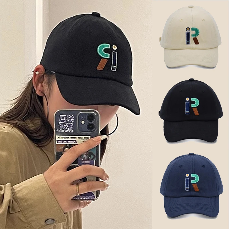 용수철 R 로고 자수 대형 야구 모자, 여름 선햇, 트렌디 레트로, 다목적 신상
