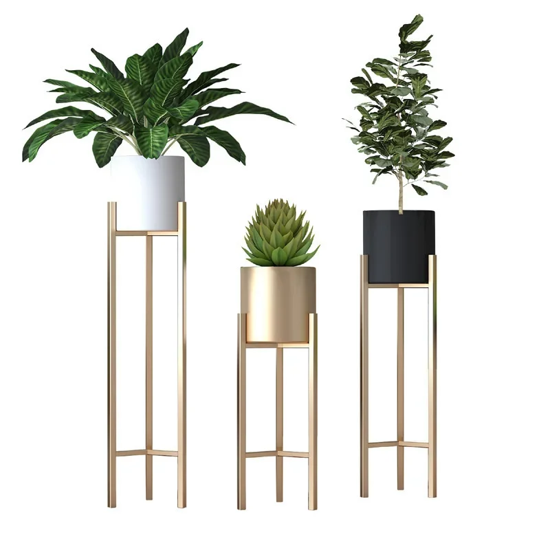 Nordic Minimalist Plant Shelves Golden Floor Flower Pots Indoor Metal Rack Combination With Stand For Flowers Three Colors