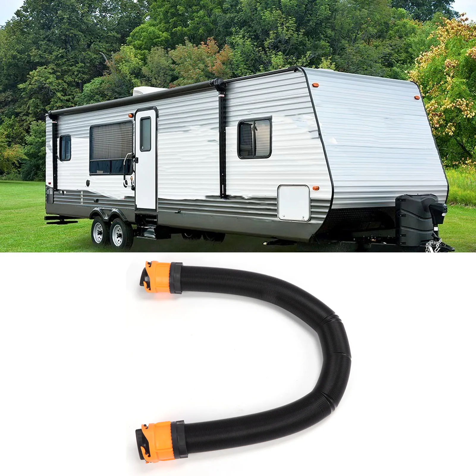 SEAFLO 15 FT RV Sewer Hose Kit - Retractable Polypropylene Hose With 360° Swivel Adapter, 3.5" Elbow, Caps