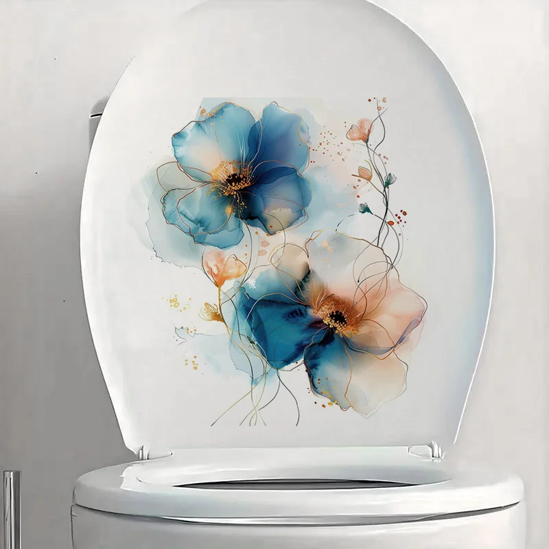 C1127# Abstract Floral Toilet Sticker Durable Material Home Wall Decor Aesthetic Room Decoration