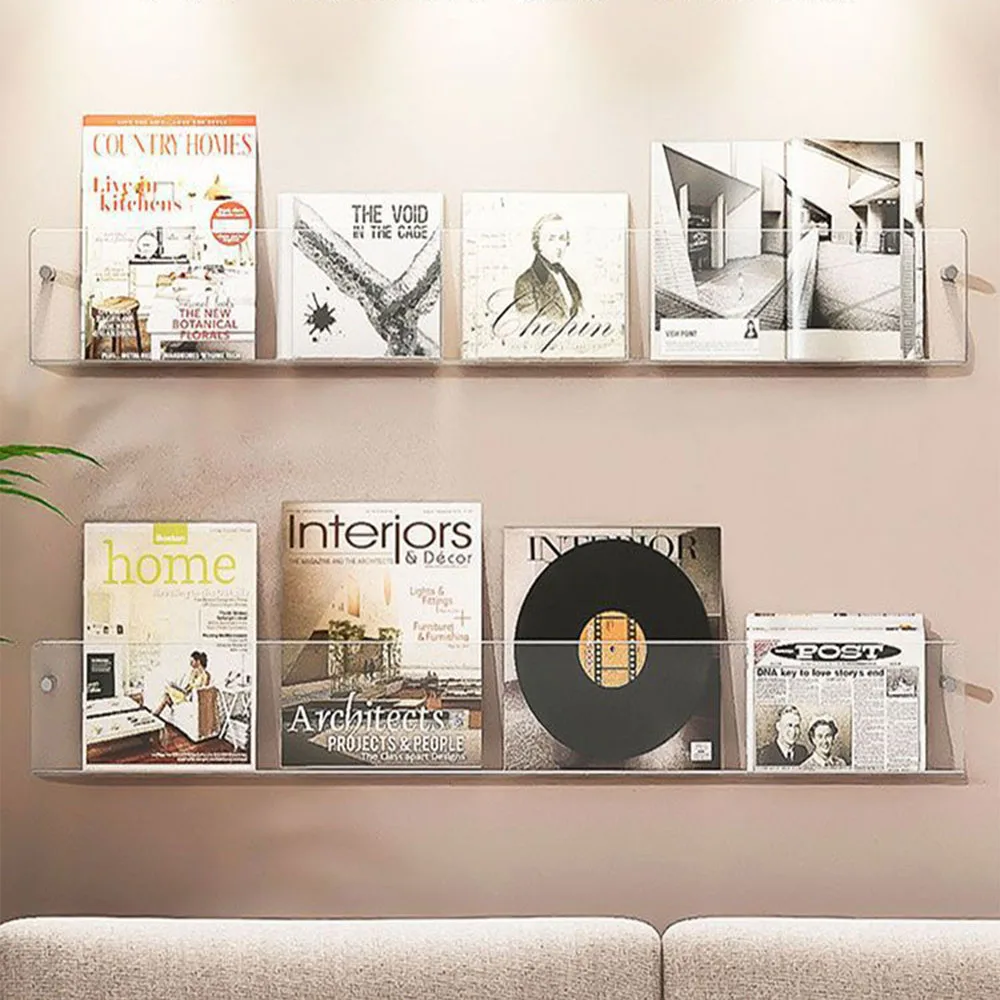 Utility Acrylic Brochure Holder Wall Mount Magazine Rack Pamphlet Stand Floating Bookshelves Hang Display Literature Organizer
