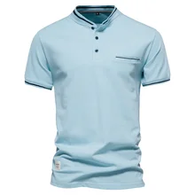  AIOPESON Cotton Men Polo Shirts Solid Color Stand Collar Decorative Pocket Polo Shirts for Men New Summer Designer Polos Male 
