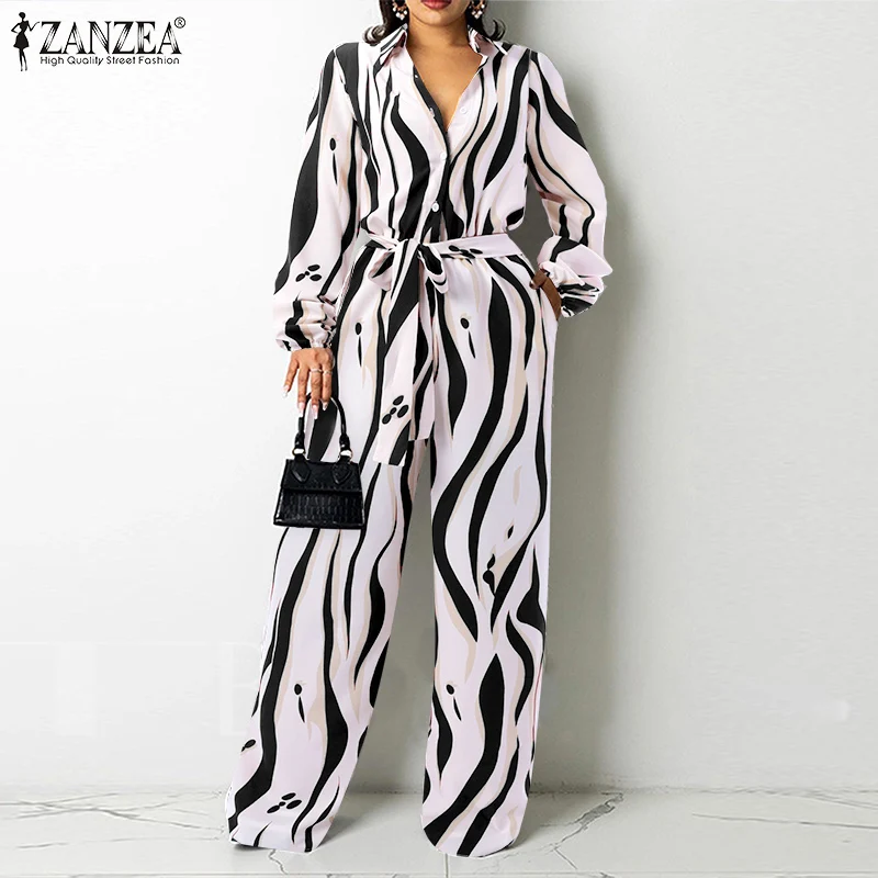 2022 Fashion OL Women Zebra Printed Jupmsuits ZANZEA Spring Long Sleeve