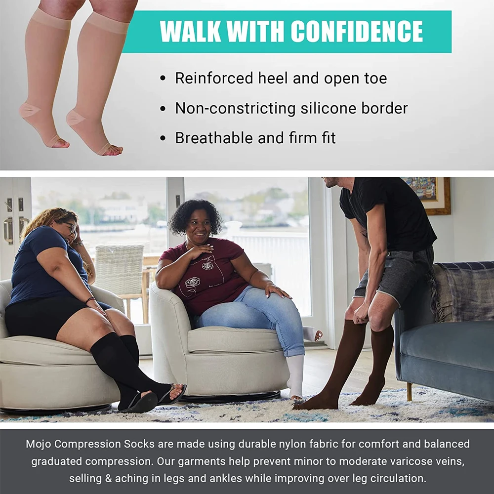 Plus Size Leg Sleeve Support Socks 20-30 mmHg Compression Socks For Women & Men Graduated Compression & Soothing Relief 1 Pair calf compression sleeve