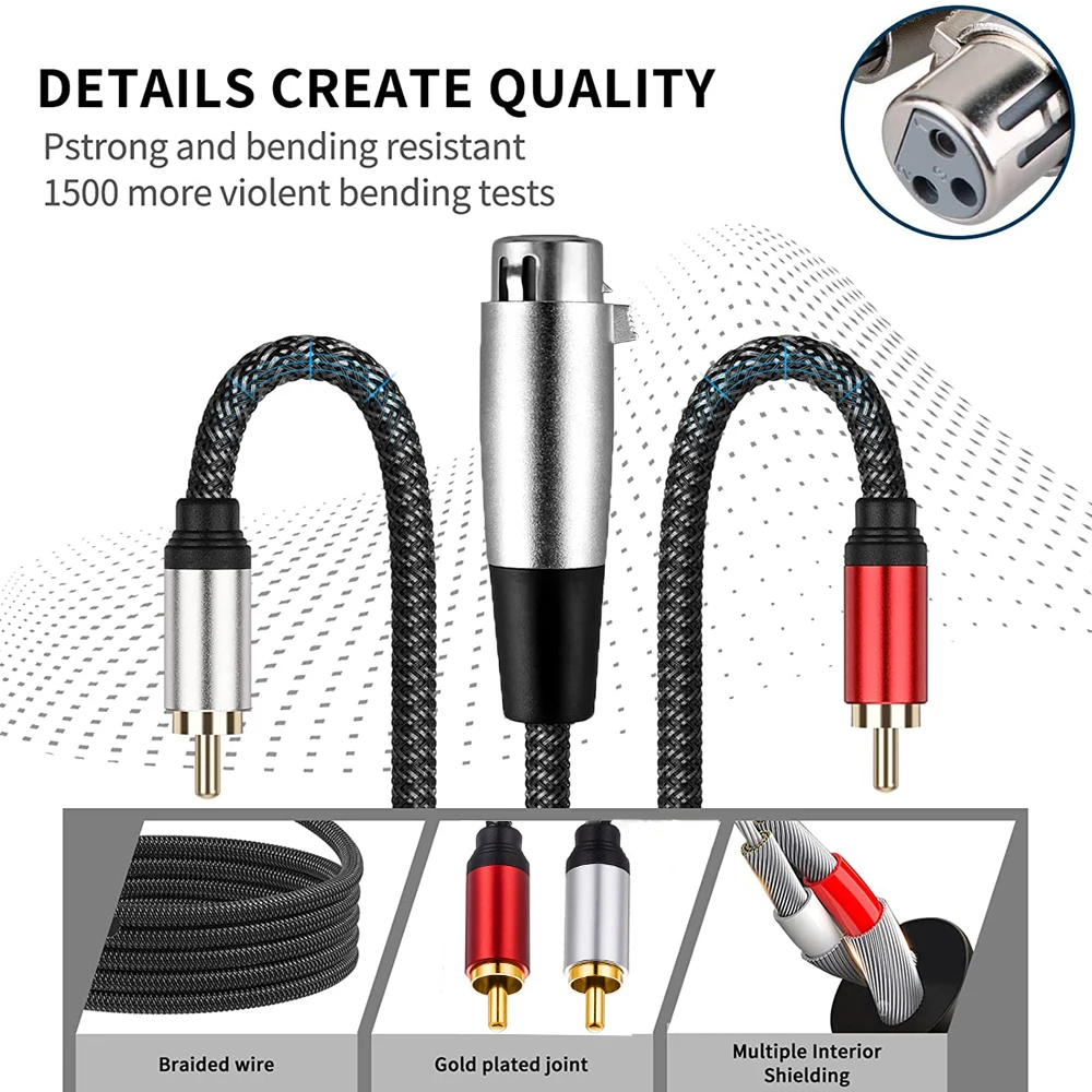 XLR to Dual RCA Y Splitter Stereo Audio Cable for Microphones and Speakers