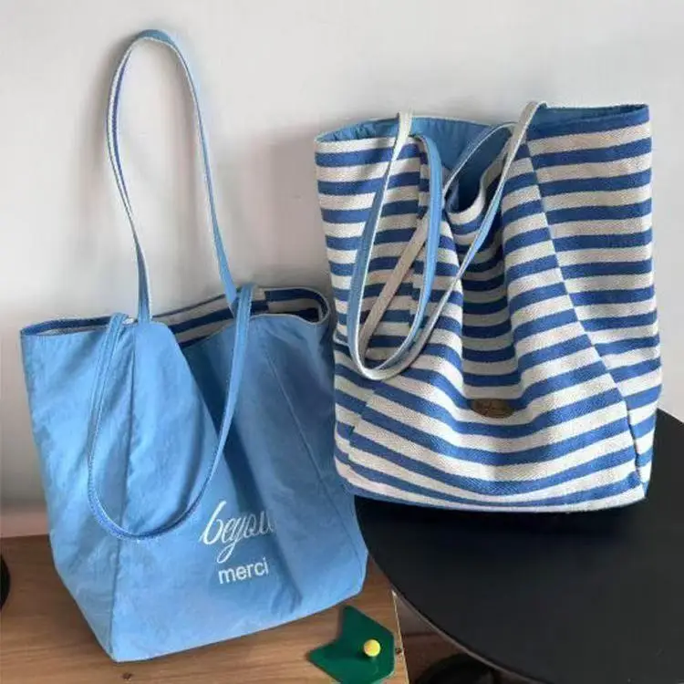 sac fourre-tout, sac double face, sac réversible, sac coton, sac rayé, sac uni,