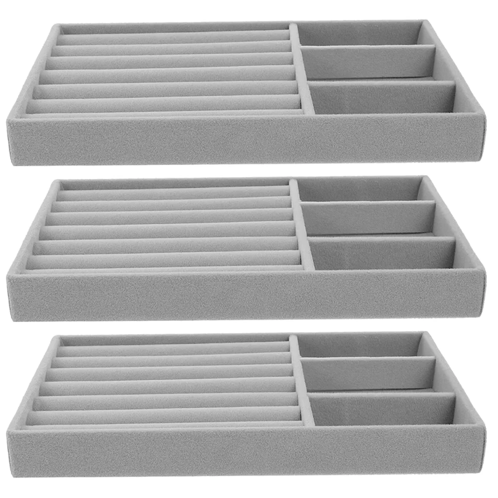 

3 Pcs Dressing Table Velvet Jewelry Trays Necklace Display Holder Stackable