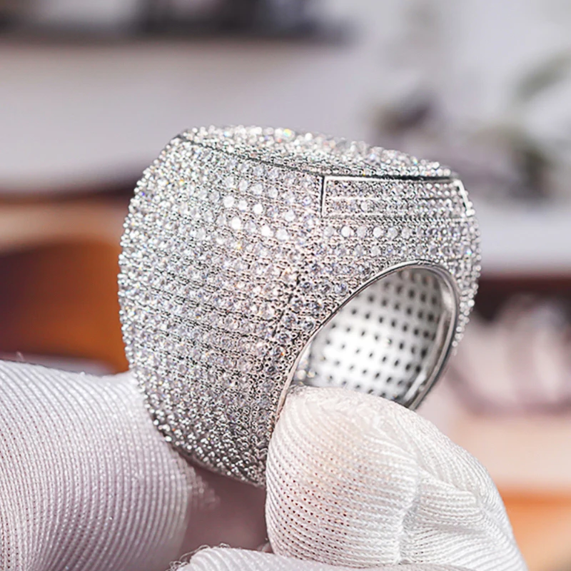 Huitan Funkelnder voller Bling Iced Out Fingerring für Damen, Luxus-Antragszubehör, Micro Pave Zirkonia-Schmuck für Party – Detail 10