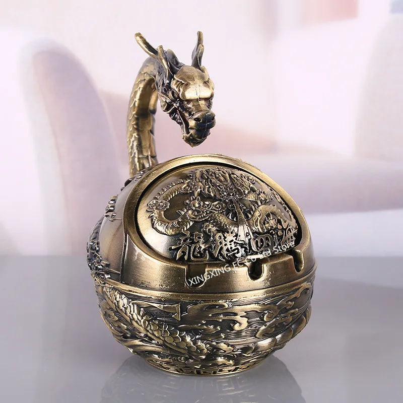 12 Zodiac Metal Ashtray, European Style Retro Home Ashtray, Creative Ball with Cover，ashtray Outdoor, Office Smoking Accessories